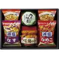 夏の贈り物お中元 食卓バラエティギフト 宝幸オニオンスープ×2、島の香のり佃煮（80g）・ニッスイ焼鮭ほぐし（50g）・アマノフーズ減塩いつものおみそ汁（なす・なめこ）×各１