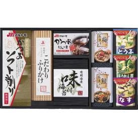 夏の贈り物お中元 アマノフリーズドライみそ汁＆食卓詰合せ アマノとうふおみそ汁（10g）・アマノなすおみそ汁（9.5g）・マルトモかつおだしの素（8g×3袋）・アマノほうれん草おみそ汁（7g）・こだわ