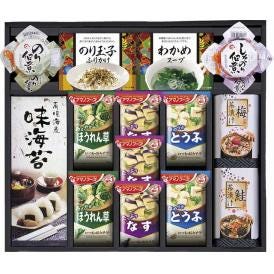 春の贈り物 アマノフリーズドライみそ汁＆食卓詰合せ アマノなすおみそ汁（9.5g）×3、アマノとうふおみそ汁（10g）・アマノほうれん草おみそ汁（7g）×各2、島の香（のり佃煮・しそのり佃煮）（