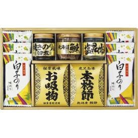 夏の贈り物お中元 和之彩膳 詰合せ 白子のり味のり（8切5枚入）×6、焼きのり入佃煮（85g）・北海道産鰊フレーク（50g）・塩昆布（18g）・枕崎産本枯節（2.5g×2袋）・松茸風味お吸い物（2.3
