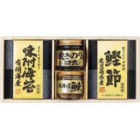 春の贈り物 美味之誉 詰合せ 焼きのり入佃煮（85g）・北海道産鰊フレーク（50g）・鹿児島県産鰹節（2g×3）・有明海産味附海苔（8切10枚入）×各1
