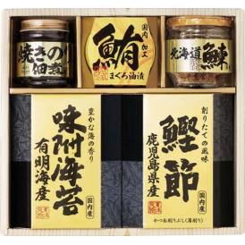 春の贈り物 美味之誉 詰合せ 焼きのり入佃煮（85g）・まぐろ油漬け（70g）・北海道産鰊フレーク（50g）・鹿児島県産鰹節（2g×3）・有明海産味附海苔（8切10枚入）×各1