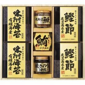 夏の贈り物お中元 美味之誉 詰合せ 鹿児島県産鰹節（2g×3）・有明海産味附海苔（8切10枚入）×各2、焼きのり入佃煮（85g）・まぐろ油漬け（70g）・北海道産鰊フレーク（50g）×各1