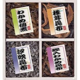 夏の贈り物お中元 御昆布 佃煮4品詰合せ 廣川昆布 椎茸昆布・わかめ佃煮・鰹入わかめ昆布（各40g）・汐吹昆布（15g）×各1