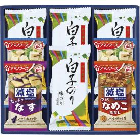 夏の贈り物お中元 味之庵 アマノフーズ＆白子のり詰合せ 白子のり味のり（8切5枚）×4、アマノフーズ減塩いつものおみそ汁（とうふ）×2、アマノフーズ減塩いつものおみそ汁（なす・なめこ）×各1