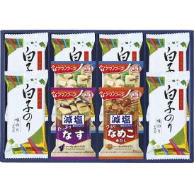 夏の贈り物お中元 味之庵 アマノフーズ＆白子のり詰合せ 白子のり味のり（8切5枚）×6、アマノフーズ減塩いつものおみそ汁（とうふ）×2、アマノフーズ減塩いつものおみそ汁（なす・なめこ）×各1