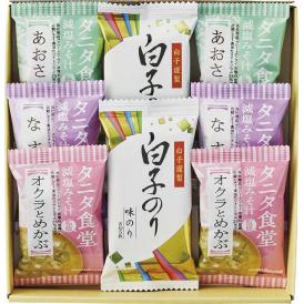 夏の贈り物お中元 タニタ食堂監修減塩みそ汁・白子のり詰合せ タニタ食堂監修減塩みそ汁（あおさ・なす・オクラとめかぶ）・白子のり味のり（8切5枚）×各2