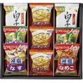 夏の贈り物お中元 アマノフーズおみそ汁・オニオンスープ・白子のり 宝幸オニオンスープ×3、アマノフーズ減塩いつものおみそ汁（ほうれん草）・白子のり味のり（8切5枚）×各2、アマノフーズ減塩いつものおみ