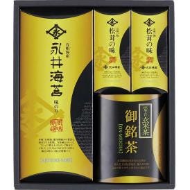 夏の贈り物お中元 永井海苔 味付海苔と彩り詰合せ 永井お吸い物（2袋）×2、永井味付海苔（8切6枚×3袋）・抹茶入り玄米茶（50g）×各1