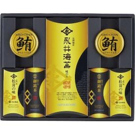 夏の贈り物お中元 永井海苔 味付海苔と彩り詰合せ 永井お吸い物（2袋）・鮪油漬フレーク（70g）・深蒸し茶（40g）×各2、永井味付海苔（8切6枚×3袋）×1