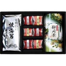夏の贈り物お中元 静岡茶・焼海苔・梅詰合せ 紀州南高梅×6、静岡茶（50g）・有明海産焼海苔（3切5枚×2袋）×各1