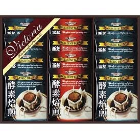 夏の贈り物お中元 酵素焙煎ドリップコーヒーセット ビクトリア珈琲 クラシックブレンド（7g）×8、エクセレントブレンド（7g）×4