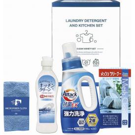 春の贈り物 アタック＆バラエティセット 花王アタック抗菌EX（750g）・キッチンクリーン（250ml）・マイクロファイバークロス（中国）（20×20cm）・メッシュクリーナー（中国）×各1