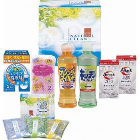 夏の贈り物お中元 ギフト・ナチュラルクリーン 花王アタックZEROワンパック（10g×7袋）×2、キッチンリフレッシュコンパクト・オレンジマイルドコンパクト（各270ml）・パイプ洗浄剤（3包入）・ハ