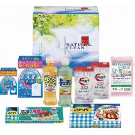 夏の贈り物お中元 ギフト・ナチュラルクリーン 花王アタックZEROワンパック（10g×7袋）×2、キッチンリフレッシュコンパクト・オレンジマイルドコンパクト（各270ml）・リードクッキングペーパー（