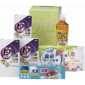 夏の贈り物お中元 クリーンランドリー＆キッチンセット ライオントップクリアリキッド抗菌（25g×2袋）×3、オレンジマイルドコンパクト（270ml）・ライオンリード冷凍も冷蔵も新鮮保存バッグ（タイ）（