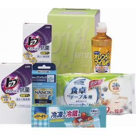 夏の贈り物お中元 クリーンランドリー＆キッチンセット ライオントップクリアリキッド抗菌（25g×2袋）×2、オレンジマイルドコンパクト（270ml）・ライオンNANOX one PRO（10g×6袋）