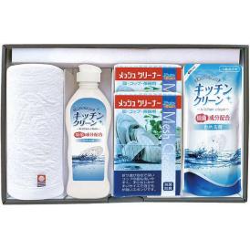 夏の贈り物お中元 今治産タオル＆キッチン洗剤セット メッシュクリーナー（中国）×2、フェイスタオル（34×70cm）・キッチンクリーン（250ml）・キッチンクリーン詰替用（200ml）×各1