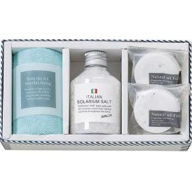 夏の贈り物お中元 バスソルトセット バスツーリスト ソルトフィズ（40g）×2、イタリアンバスソルト（イタリア）（180g）・マイクロファイバークロス（中国）（25×25cm）×各1