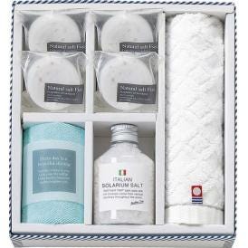 夏の贈り物お中元 バスソルトセット バスツーリスト ソルトフィズ（40g）×4、イタリアンバスソルト（イタリア）（180g）・今治ウォッシュタオル（28×30cm）・マイクロファイバークロス（中国）（