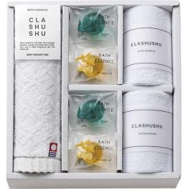 夏の贈り物お中元 バスエッセンスセット CLA SHU SHU バスエッセンス（ウッド・グレープフルーツ）（各8g）・マイクロファイバークロス（中国）（25×25cm）×各2、今治ウォッシュタオル（2