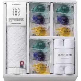 夏の贈り物お中元 バスエッセンスセット CLA SHU SHU バスエッセンス（ウッド・ラベンダー・グレープフルーツ）（各8g）×各3、マイクロファイバークロス（中国）（25×25cm）×2、今治ウォ