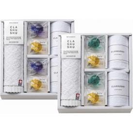 夏の贈り物お中元 バスエッセンスセット CLA SHU SHU バスエッセンス（グレープフルーツ）（8g）・マイクロファイバークロス（中国）（25×25cm）×各4、バスエッセンス（ウッド・ラベンダー