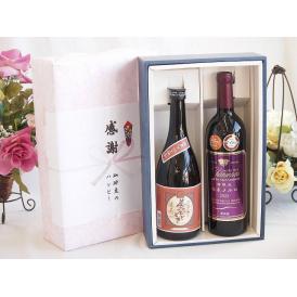 夏の贈り物お中元 感謝の贈り物ボックスプレミアムな芋焼酎と国産ワインセット (樽熟成松本メルロ赤ワイン フルボディ(山