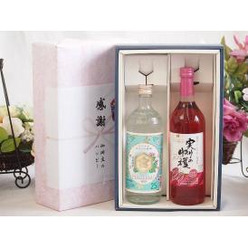 夏の贈り物お中元 感謝の贈り物ボックス 絶大な人気を誇るキンミヤ焼酎と国産ワイン2本セット(実りの収穫 ロゼワイン や