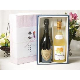 夏の贈り物お中元 感謝の贈り物ボックス 繊細な風味と泡立ちドンペリ白と国産ワイン2本セット(北海道の詩 完熟ナイヤガラ