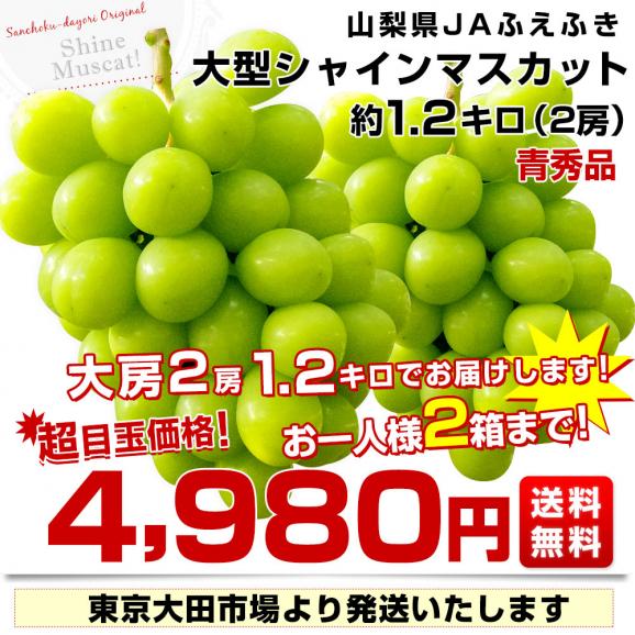 山梨県産 JAふえふき 大型シャインマスカット 青秀品 1.2キロ（2房