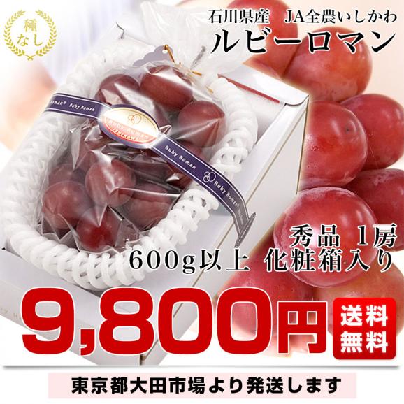 石川県産 JA全農いしかわ ルビーロマン 秀品1房 600g以上 化粧箱入り 葡萄 ぶどう 送料無料 ※クール便03