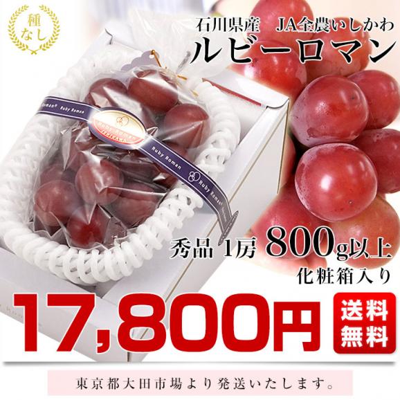 石川県産 JA全農いしかわ ルビーロマン 秀品 特大1房 800g以上 化粧箱入り 葡萄 ぶどう 送料無料 ※クール便03