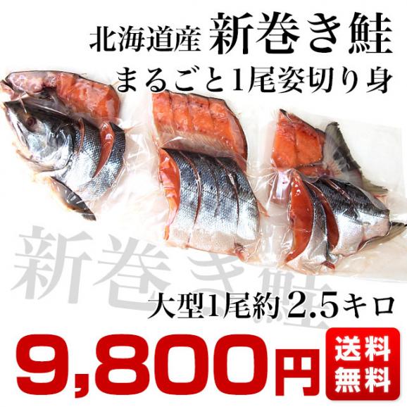 北海道より直送　新巻鮭 姿切り身 大型の鮭 まるごと1尾分 約2.5キロ 送料無料　北海道サケ シャケ 秋鮭 新巻き鮭03