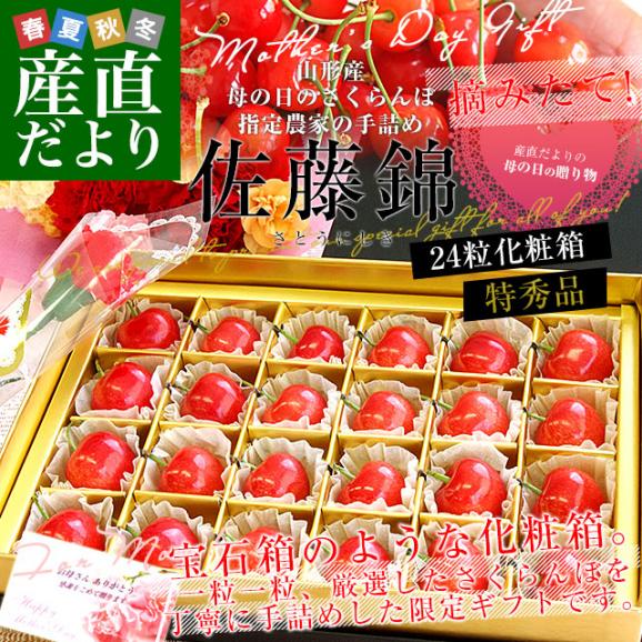【遅れてごめんね母の日】　母の日ギフト 山形県産 さくらんぼ 佐藤錦 大粒のLサイズ 特秀品 手詰め24粒化粧箱入り 送料無料 母の日プレゼント 桜桃 さとうにしき02