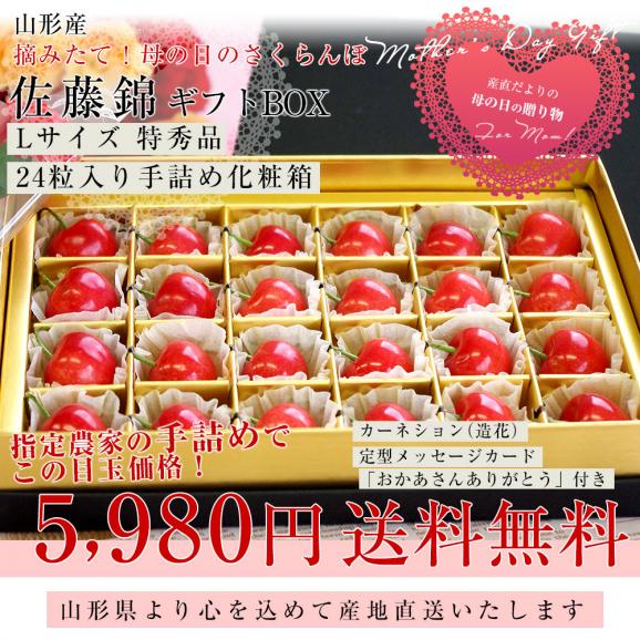 【遅れてごめんね母の日】　母の日ギフト 山形県産 さくらんぼ 佐藤錦 大粒のLサイズ 特秀品 手詰め24粒化粧箱入り 送料無料 母の日プレゼント 桜桃 さとうにしき03