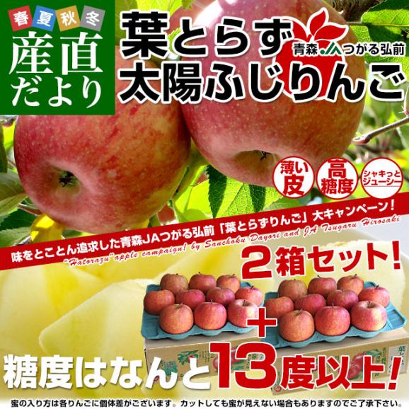 青森県から産地直送 JAつがる弘前 葉とらず太陽ふじりんご 3キロ(8玉から13玉&times;2箱) 糖度13度以上 林檎 リンゴ 送料無料02