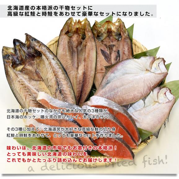 送料無料 北海道から直送 高級鮭と北海道干物セット (5種:ホッケ2枚、宗八カレイ2枚、開きサバ1枚、紅鮭3切、時鮭3切)04