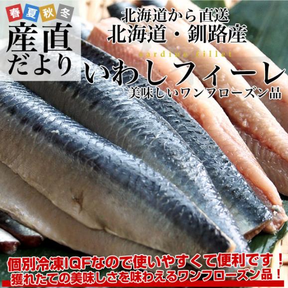 送料無料　北海道から直送　北海道・釧路産イワシのフィーレ　便利なIQF個別冷凍　1キロ（約500g×2袋：約20から25本×2袋）　02