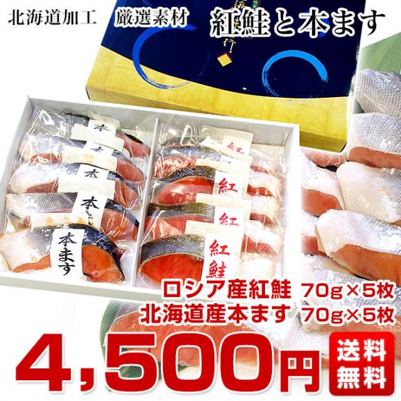 送料無料 北海道から直送 北海道加工 紅鮭・本ます 切り身セット(本ます70g×5枚 紅鮭70g×5枚)03