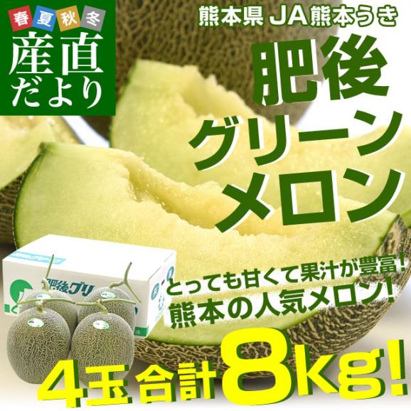 送料無料　熊本県産　JA熊本うき　肥後グリーンメロン　優以上　超盛り　8キロ原体箱（約2キロ×4玉） 市場スポット02