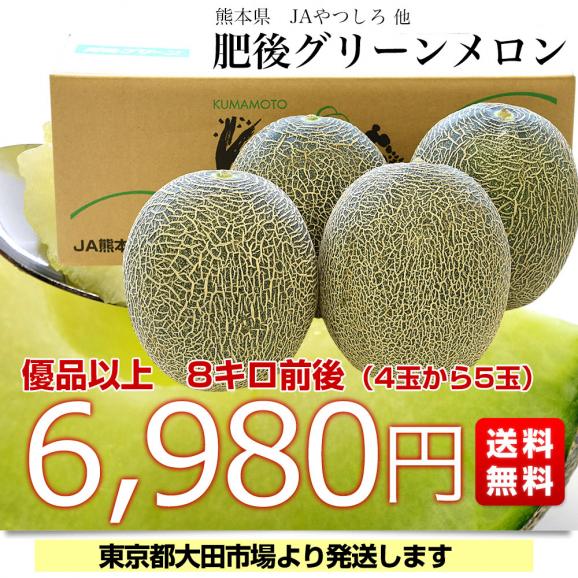 熊本県産 JAやつしろ他 肥後グリーンメロン 優品以上 超盛り 8キロ前後 (4玉から5玉) めろん 市場スポット 送料無料03
