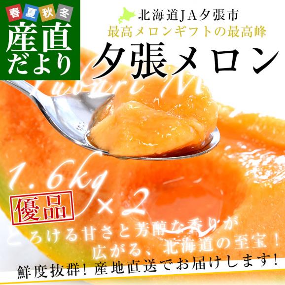 北海道より産地直送 JA夕張市 夕張メロン 優品 2玉(1.6キロ&times;2玉) 送料無料　ゆうばり 夕張キング めろん お中元 ギフト02