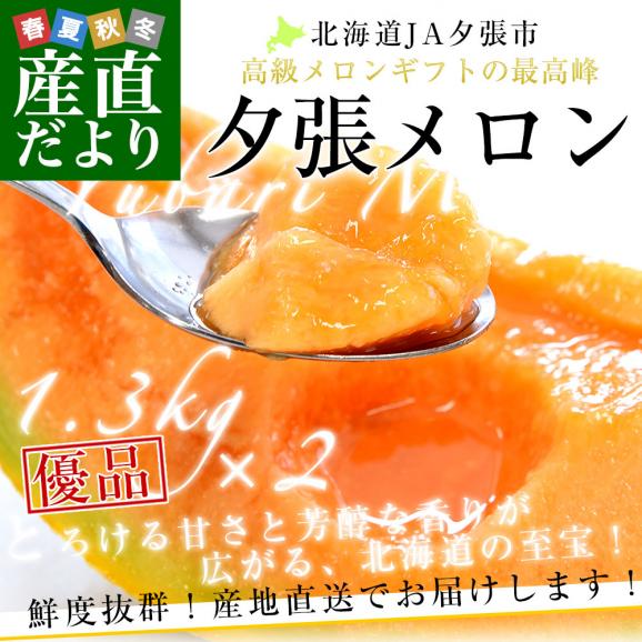 北海道より産地直送 JA夕張市 夕張メロン 優品 2玉（1.3キロ&times;2玉） 送料無料 ゆうばり 夕張キング めろん お中元 ギフト02