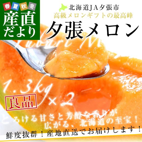 北海道より産地直送 JA夕張市 夕張メロン 良品 2玉（1.3キロ&times;2玉） 送料無料 ゆうばり 夕張キング めろん02
