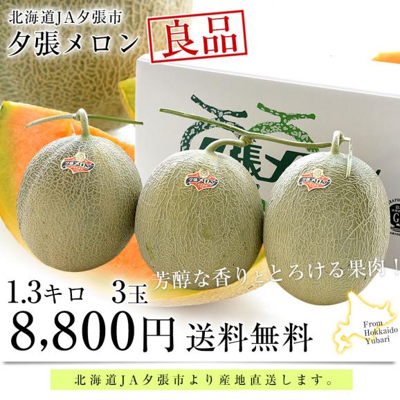 北海道より産地直送 JA夕張市 夕張メロン 良品 3玉(1.3キロ×3玉) 送料無料ゆうばり 夕張キング めろん03