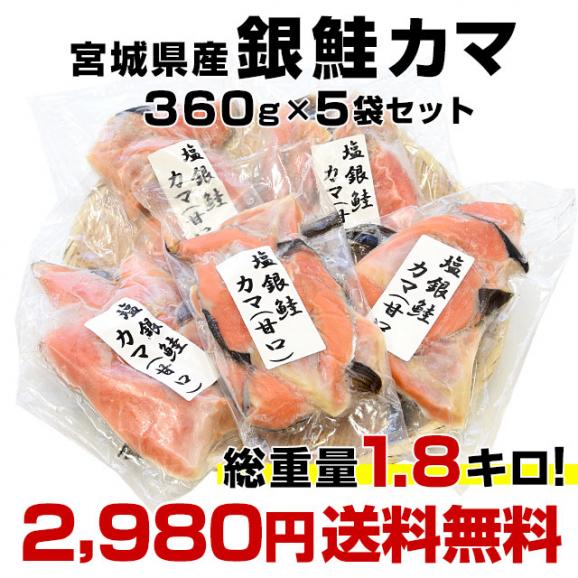 宮城県産 銀鮭のカマ 超ボリューム1.8キロ （360g×5袋）送料無料 ぎんさけ さけかま03