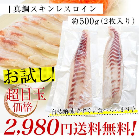 熊本県　天草から　産地直送品！極上の熊本天草の真鯛「真鯛スキンレスロイン」約500g（2枚入り）03