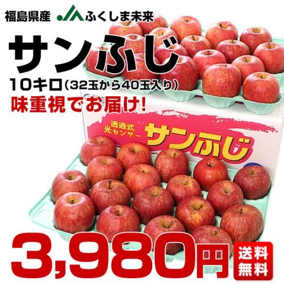 福島県 JAふくしま未来「サンふじりんご」 秀品 10キロ(32玉から40玉前後) 送料無料 林檎 リンゴ 市場発送03
