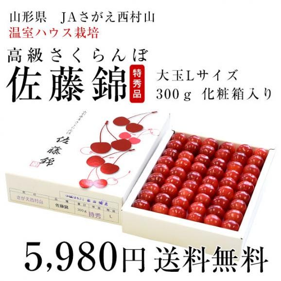 山形県 JAさがえ西村山 温室栽培「さくらんぼ佐藤錦」 ギフト用大玉Lサイズ 300g 化粧箱 送料無料 ※クール便発送03